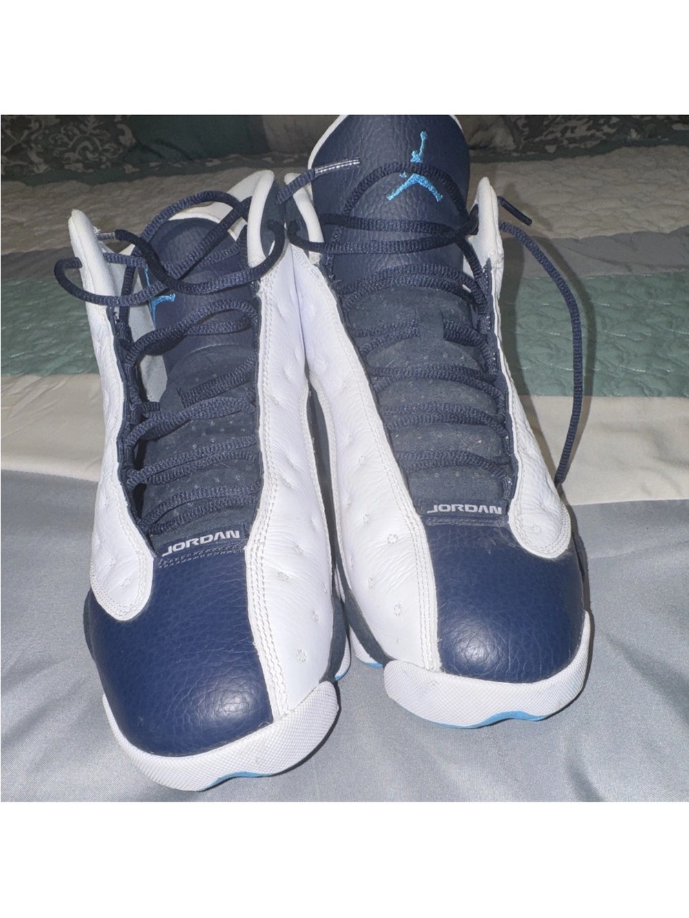 Jordan Navy and White Basketball Sneakers with Light Blue Jumpman